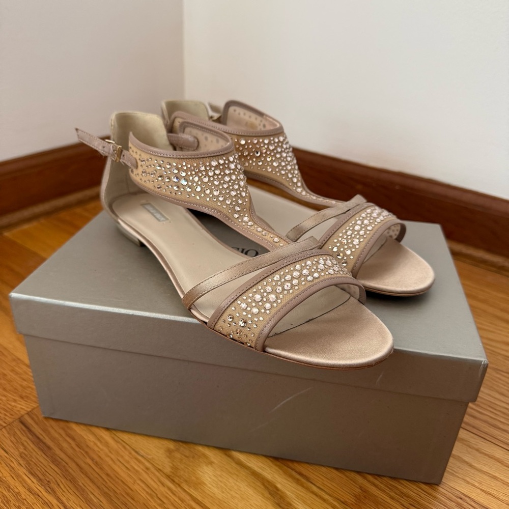 Giorgio Armani Beige Crystal-Studded Open-Toe Sandals 10.5